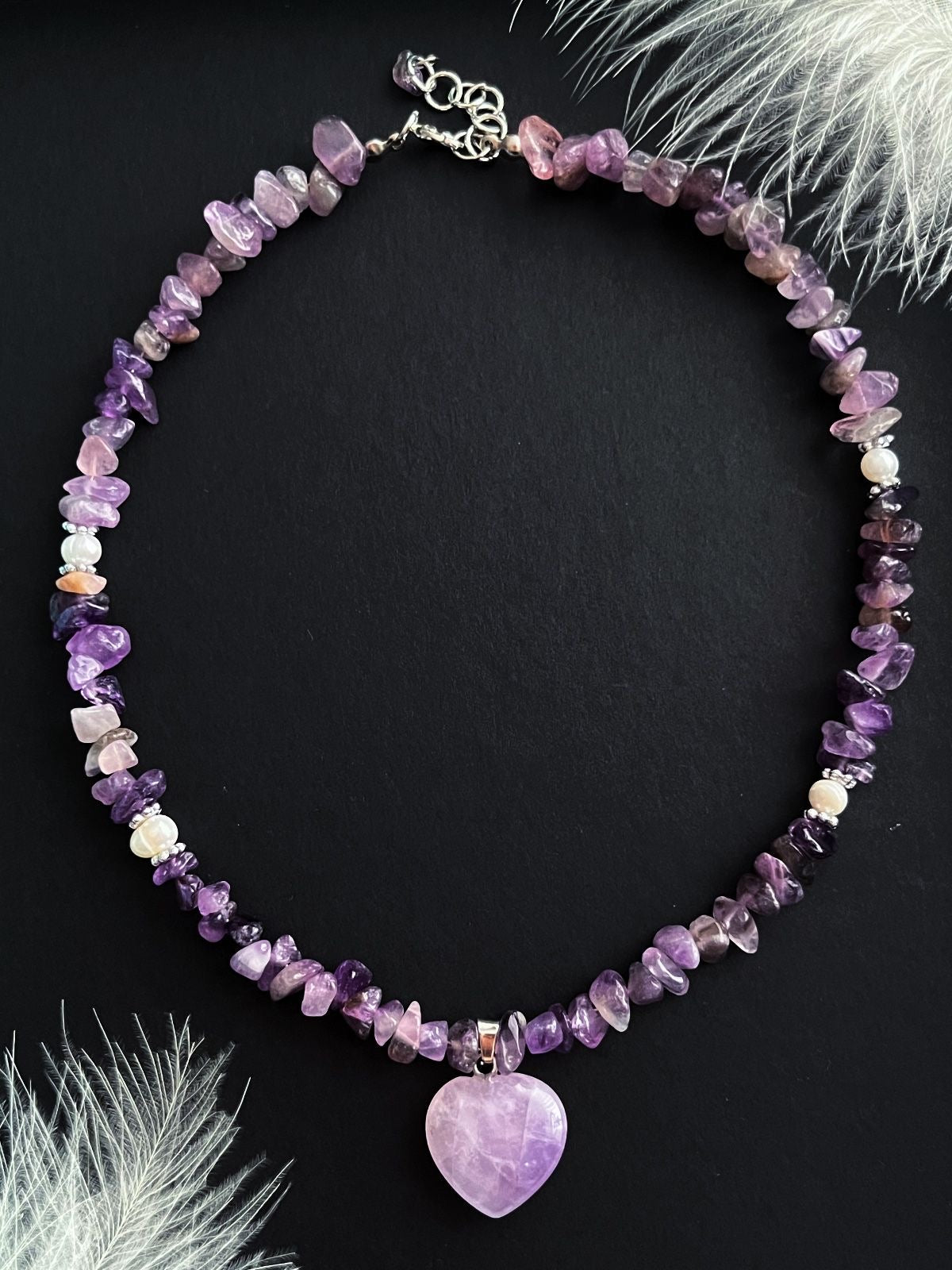 Amethyst Crystal Heart Necklace – Handcrafted Harmony in Purple
