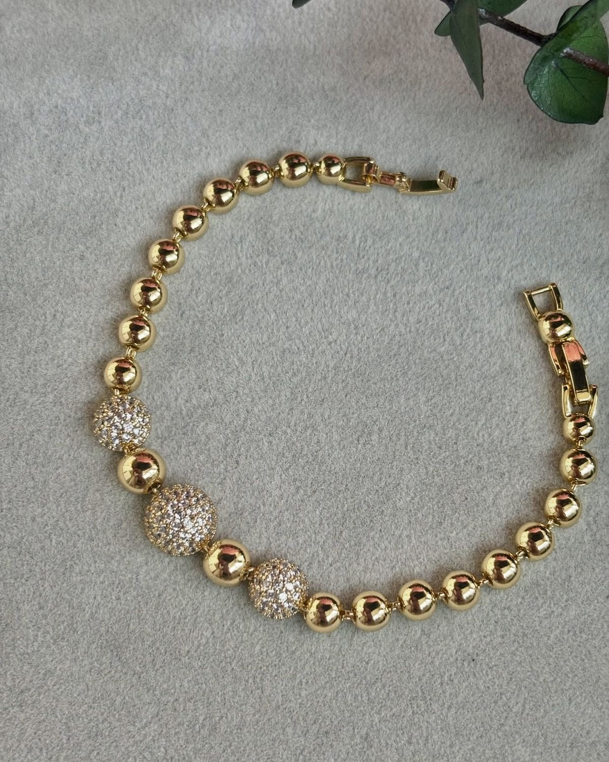 Aurelia Beaded Bracelet – Gold-Plated with Pavé Crystal Spheres