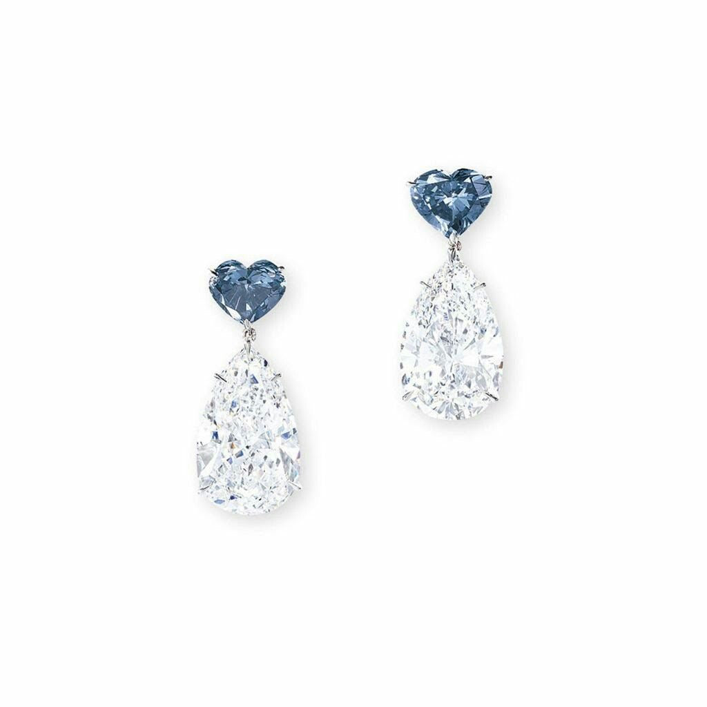 Blue Heart &Teardrop Diamond Statement Earrings
