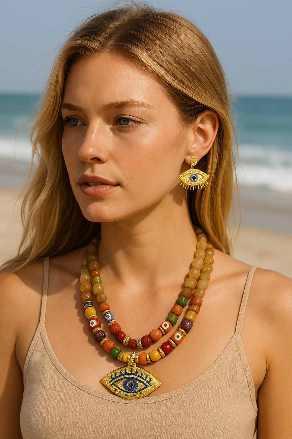 Handcrafted Evil Eye Necklace & Earring Set