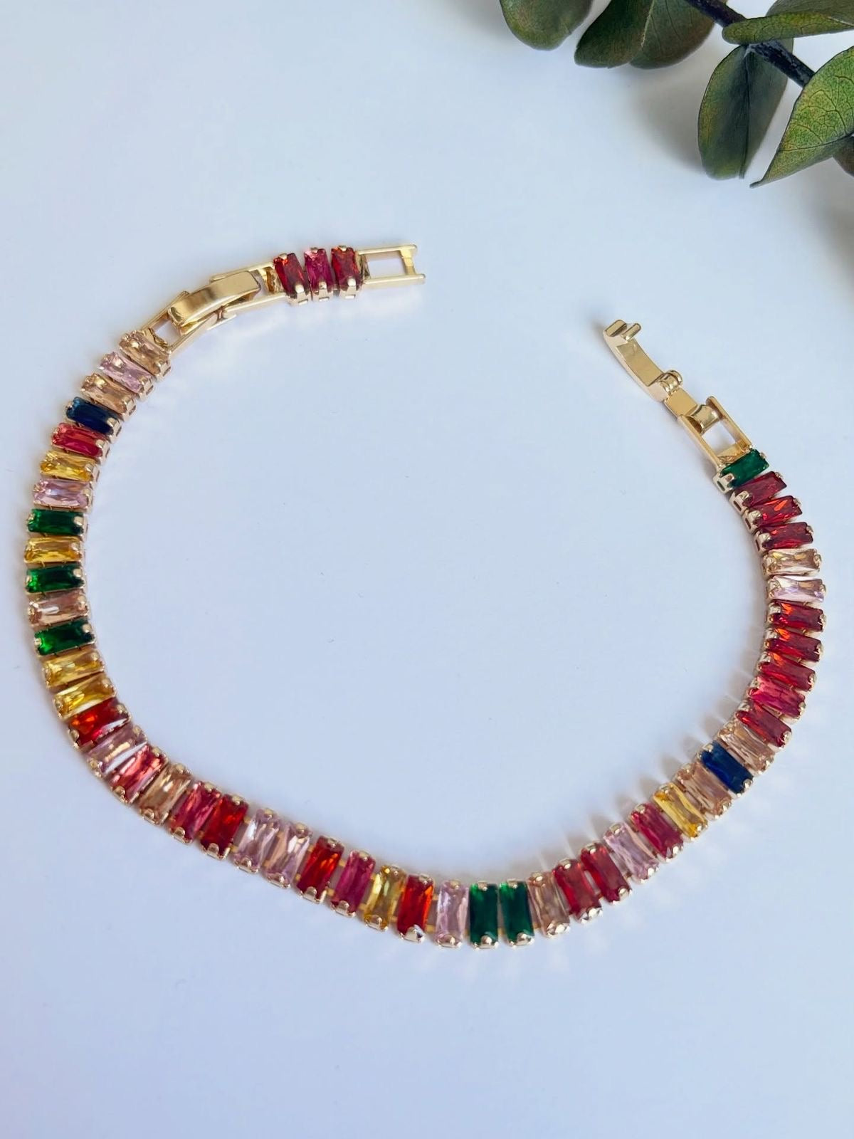 Soleil Rainbow Baguette Bracelet – Gold-Plated with Multicolour Crystals