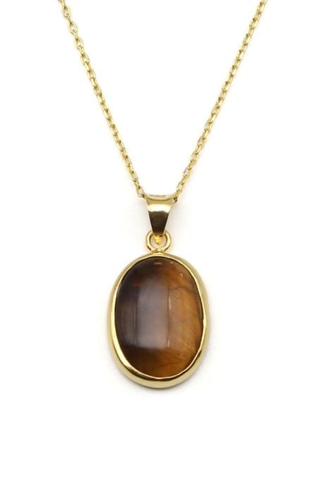 Golden Tiger's Eye Oval Pendant Necklace – Bold Elegance & Grounded Energy
