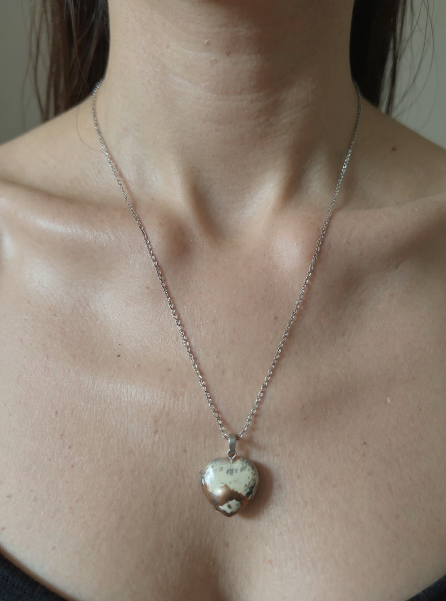 🤎 Natural Jasper Heart Necklace – Stainless Steel Chain