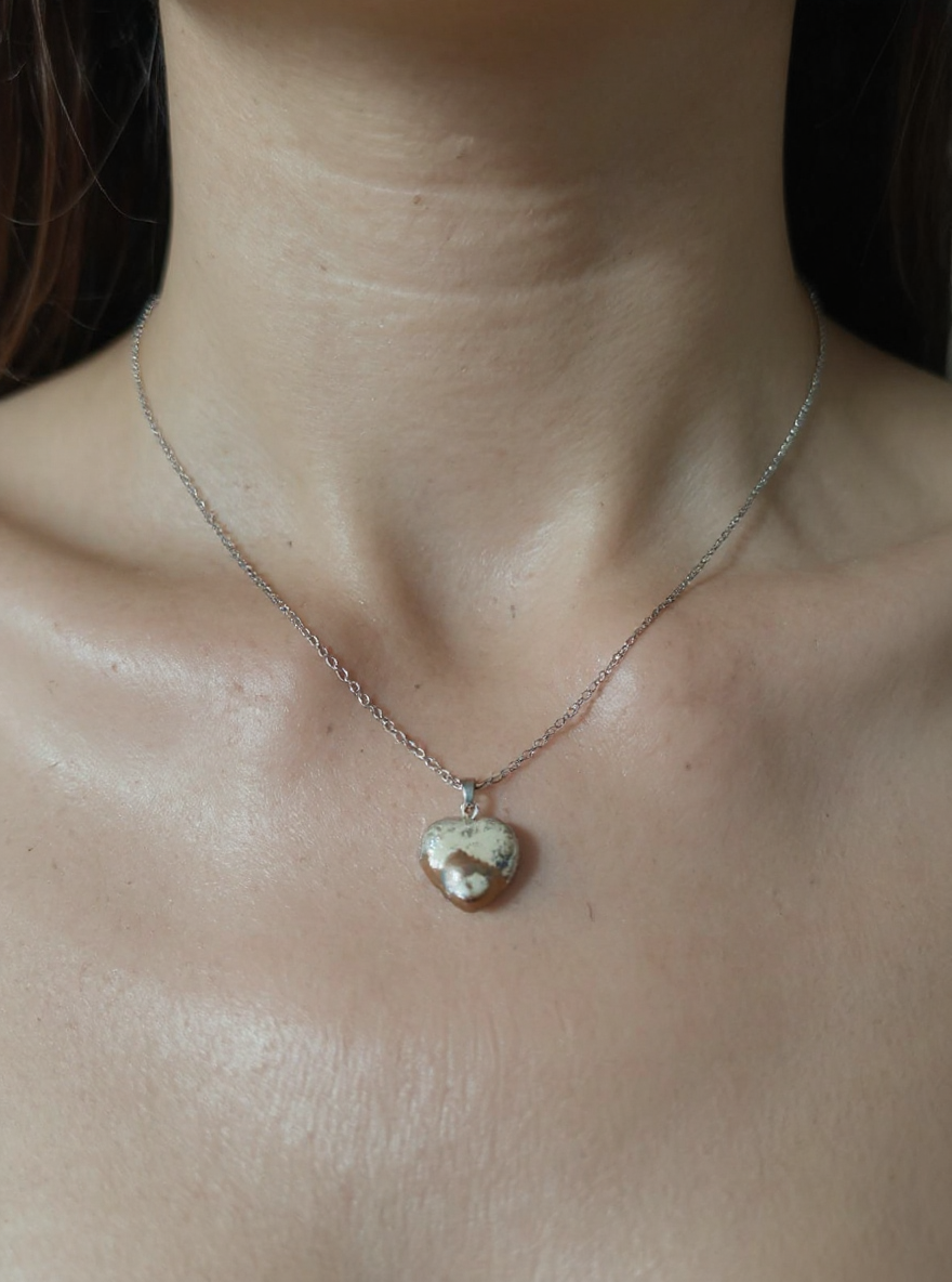 🤎 Natural Jasper Heart Necklace – Stainless Steel Chain