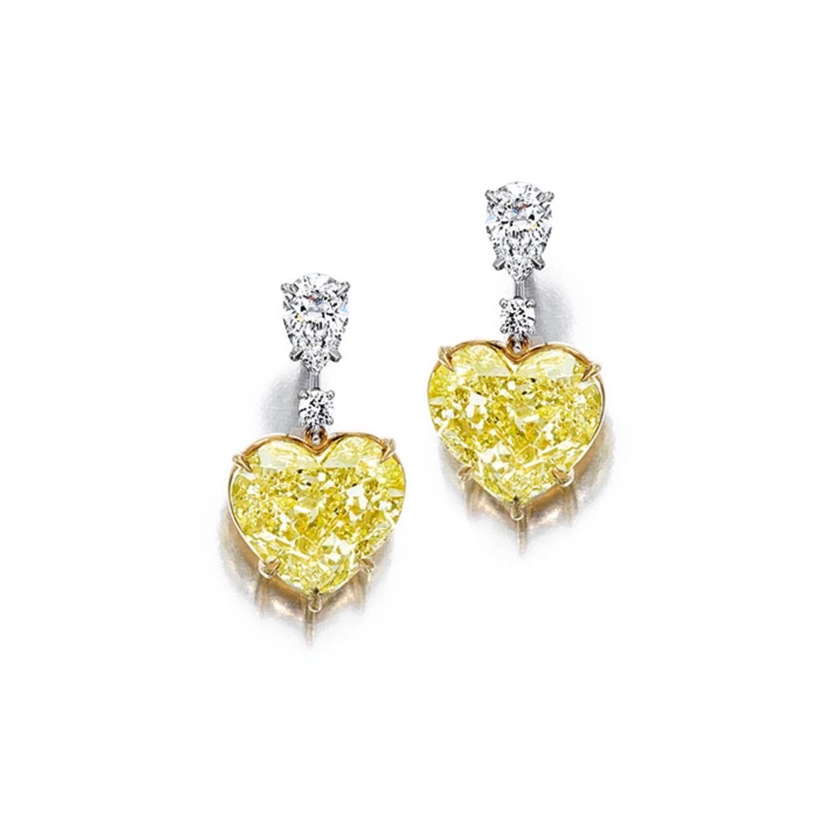 Radiant Yellow Heart-Cut Drop Earrings with White CZ Accents