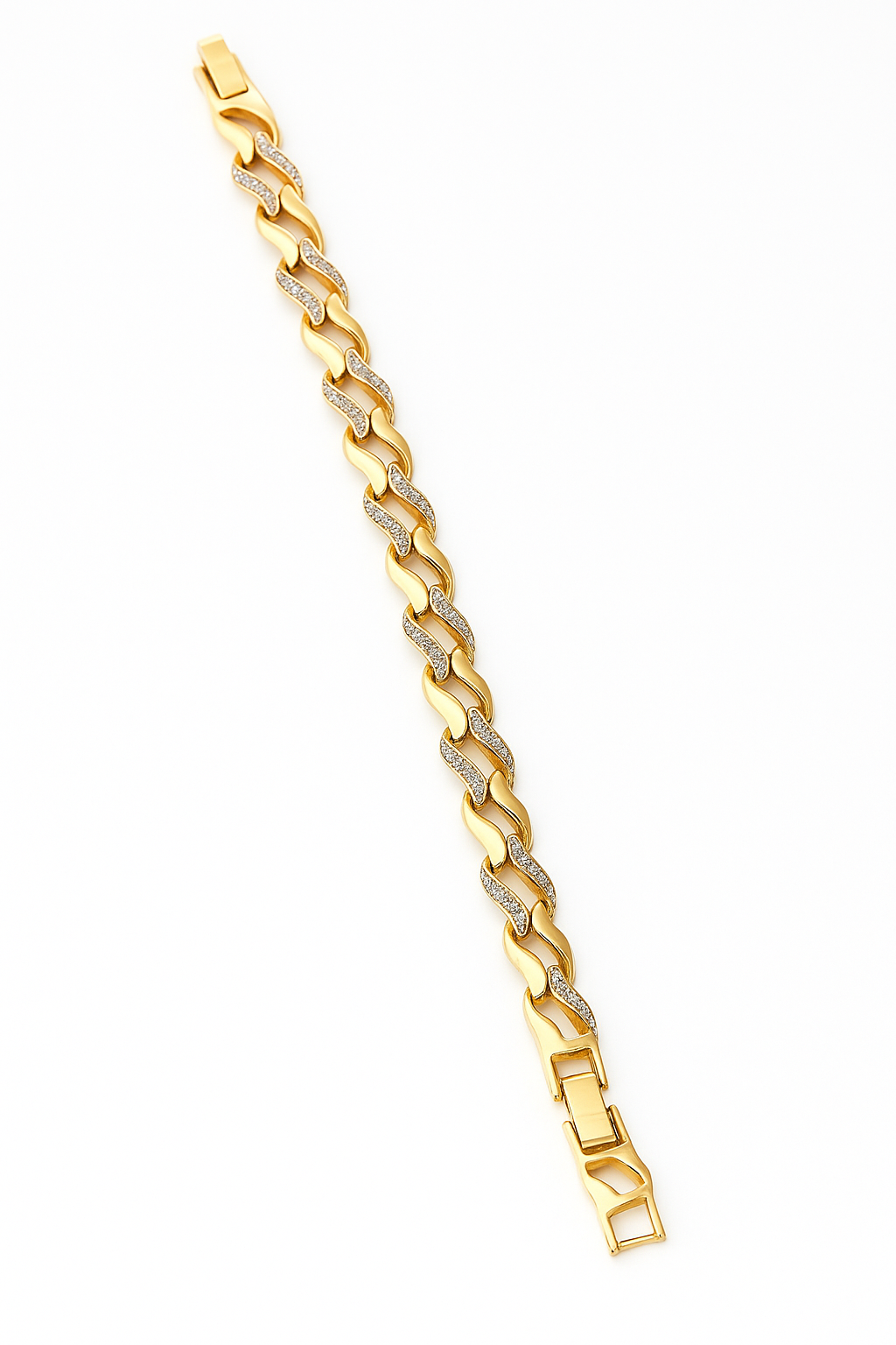 Gold Cuban Link Bracelet – 18K Plated with Pavé Detailing