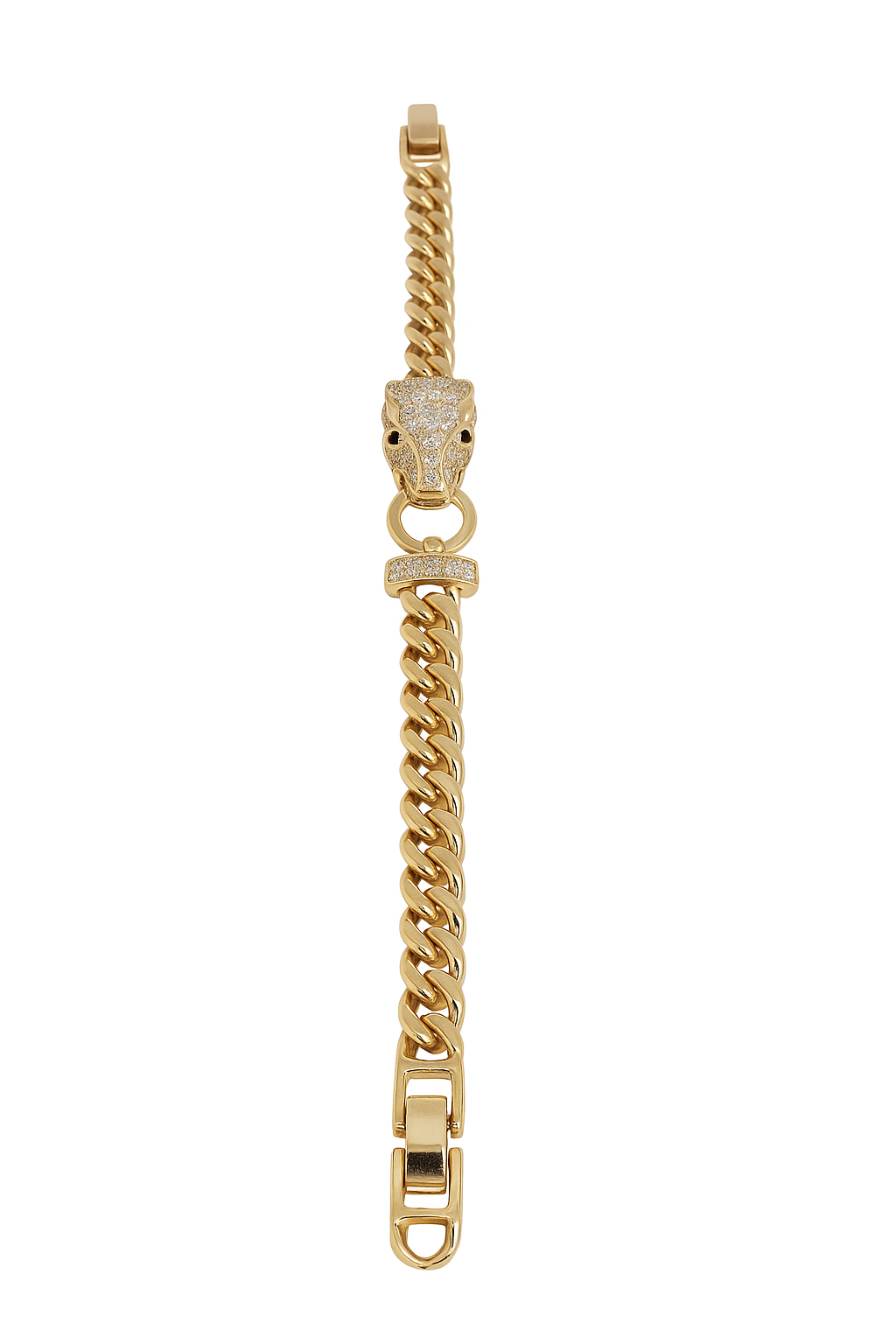 Panther Head Gold Chain Bracelet – 18K Gold-Plated Luxury with Pavé Detailing