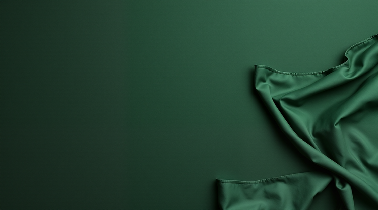 Dark pine-green silk on a flat surface with soft folds at the right edge
