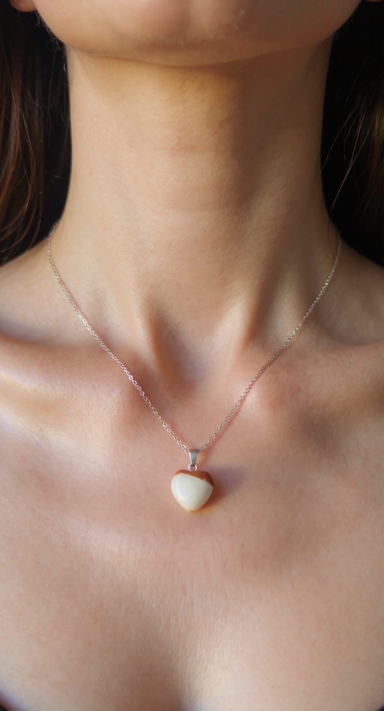 Agate Stone Necklace – Silver Tone Stainless Steel