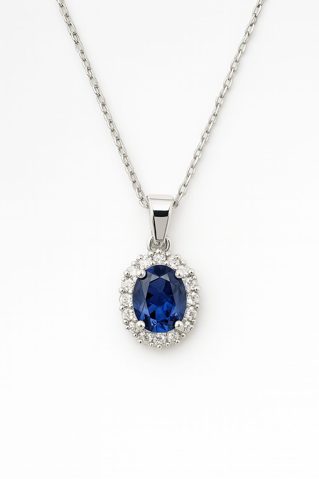 Aurora Sapphire Pendant Necklace – Gold-Plated with Diamond Halo