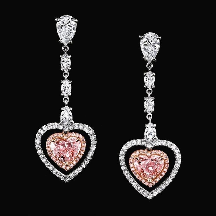 Blush Desire – Pink Heart Diamond Drop Earrings