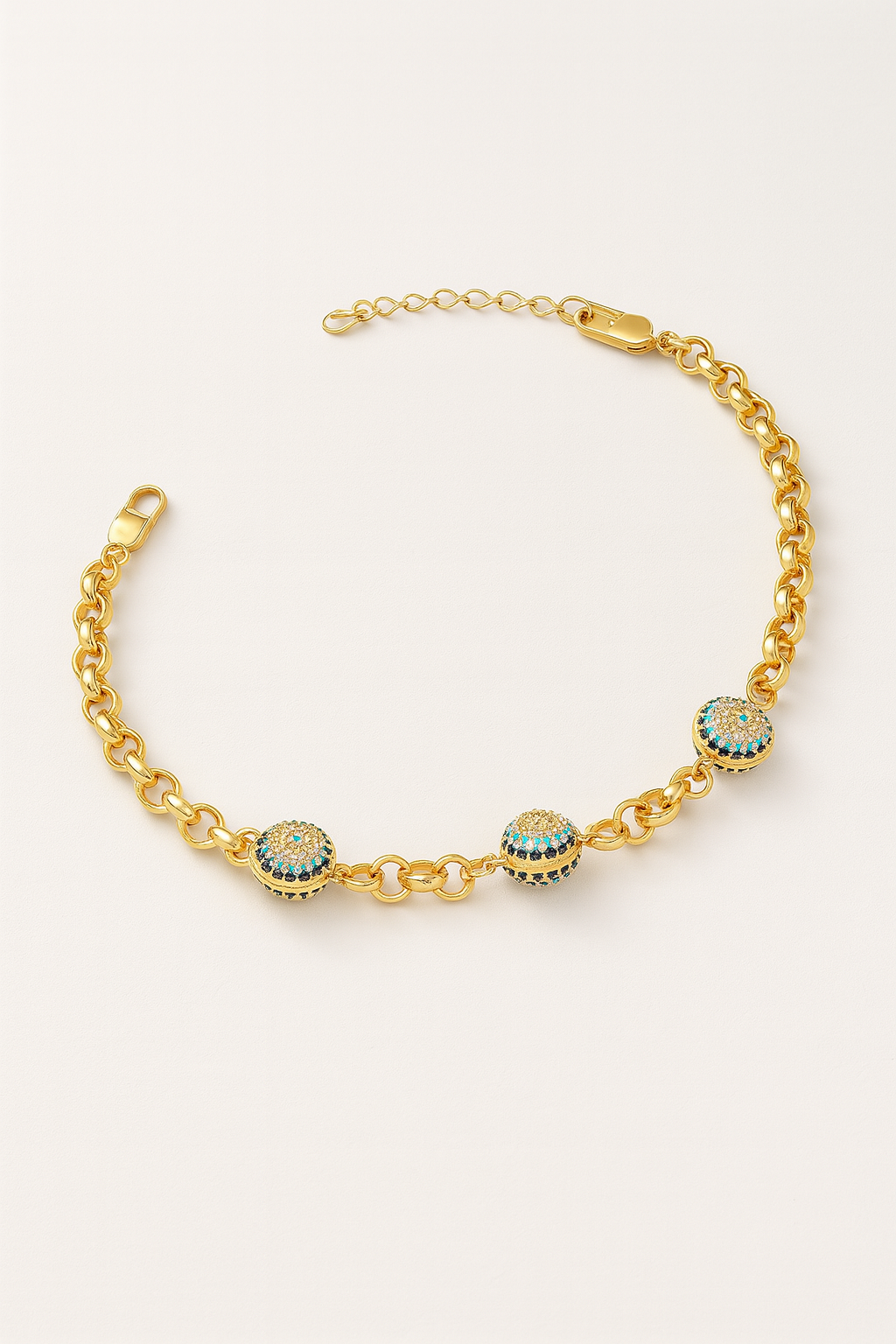 Serena Pavé Bead Bracelet – 18k Gold-Plated with Turquoise & White Crystals