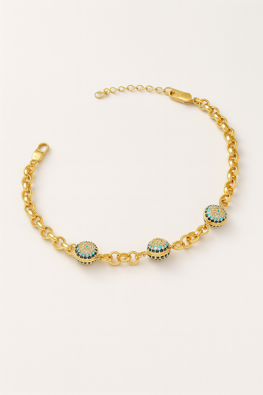Serena Pavé Bead Bracelet – 18k Gold-Plated with Turquoise & White Crystals