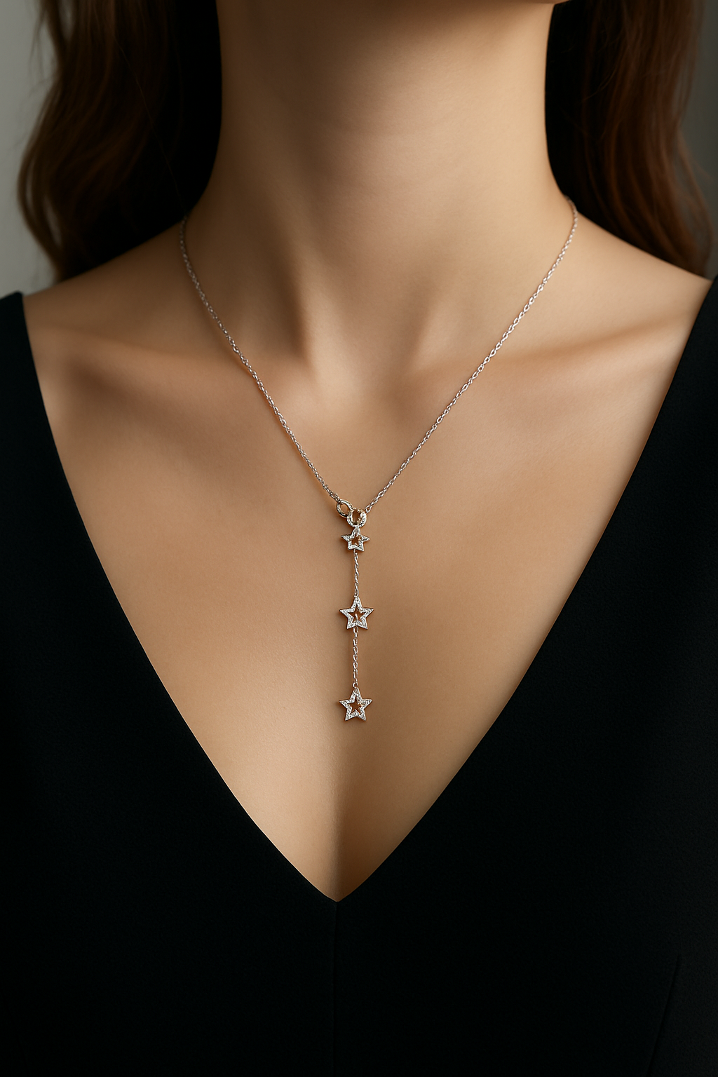 Celestial Elegance Star Pendant Necklace – Sterling Silver