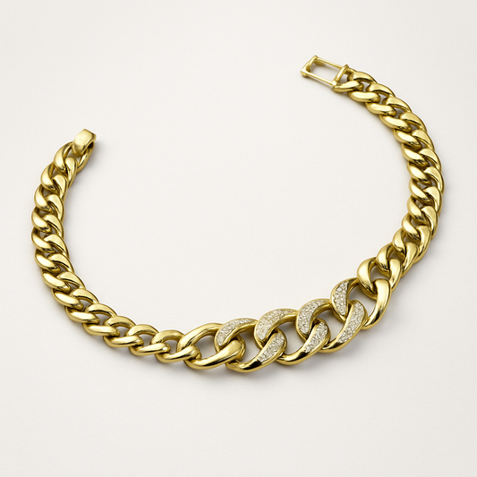 Luxury Gold-Plated Chain Bracelet with Pavé Crystals