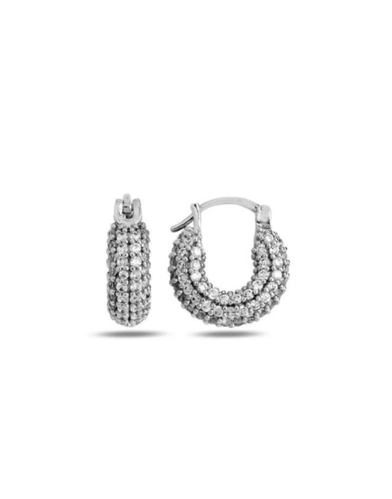 Classic Elegance – Zircon Pave Sterling Silver Hoop Earrings