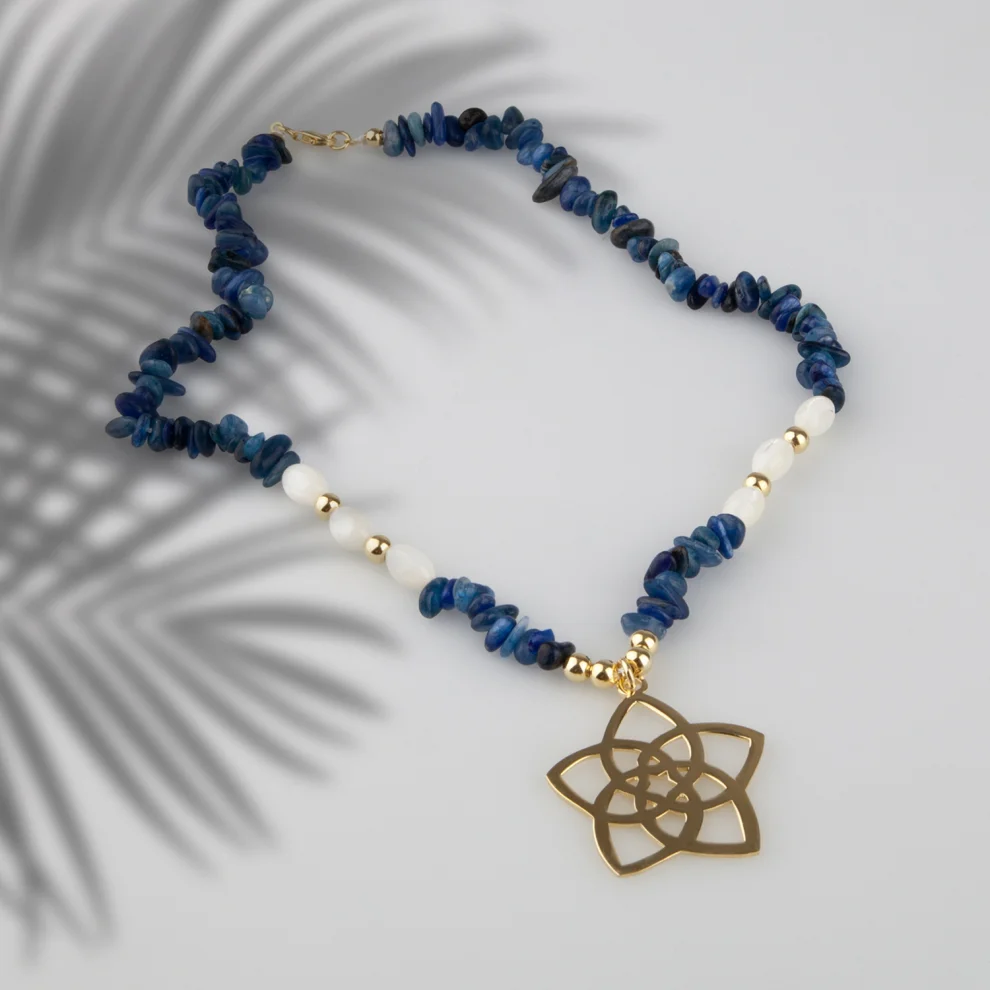 Ocean Bloom Necklace – Lapis Lazuli &amp; Gold Lotus Charm