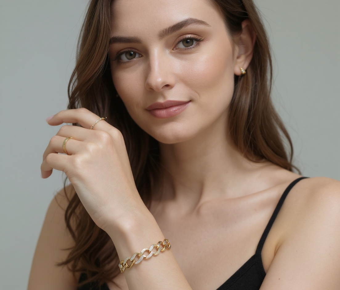 Gold Cuban Link Bracelet – 18K Plated with Pavé Detailing