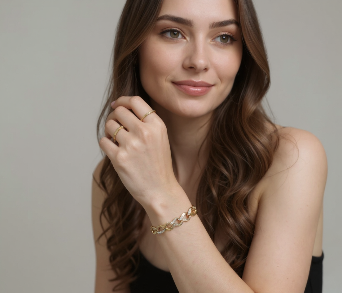 Gold Cuban Link Bracelet – 18K Plated with Pavé Detailing