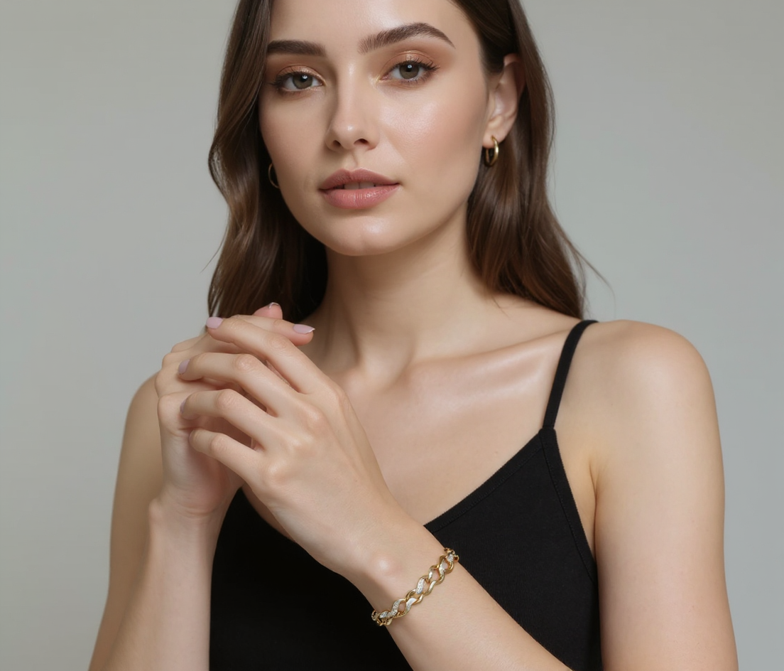 Gold Cuban Link Bracelet – 18K Plated with Pavé Detailing