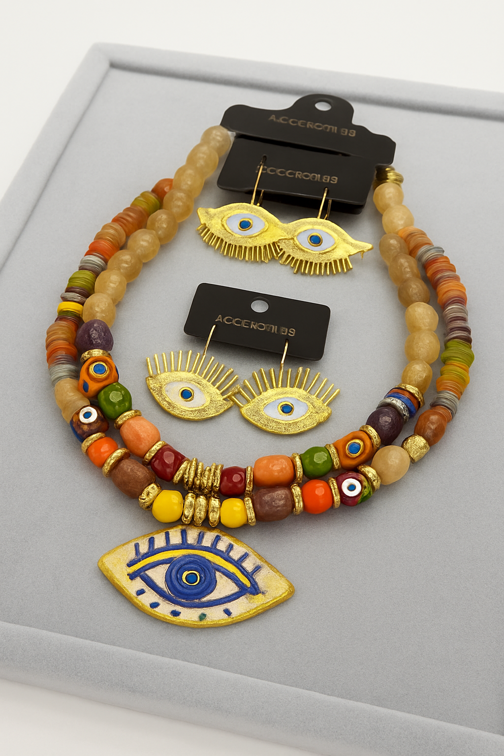 Handcrafted Evil Eye Necklace & Earring Set