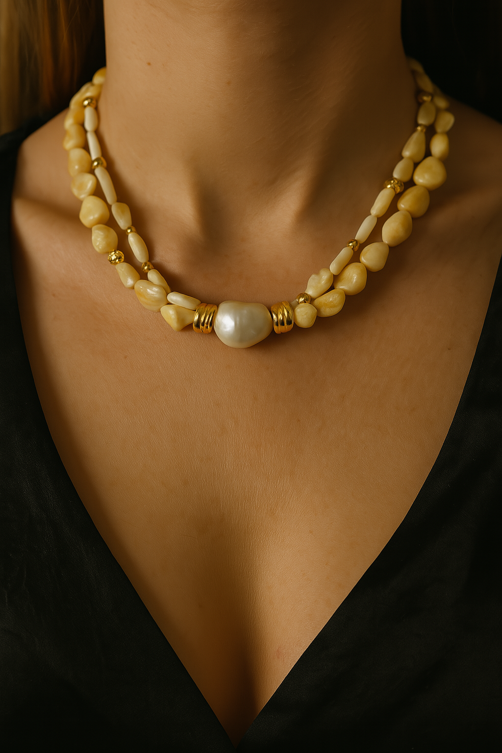 Handmade Baroque Pearl Necklace – 22K Gold-Plated Details