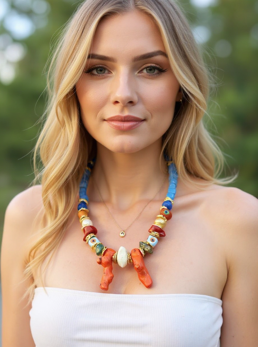 Handmade Coral & Evil Eye Beaded Necklace – Pemberry London