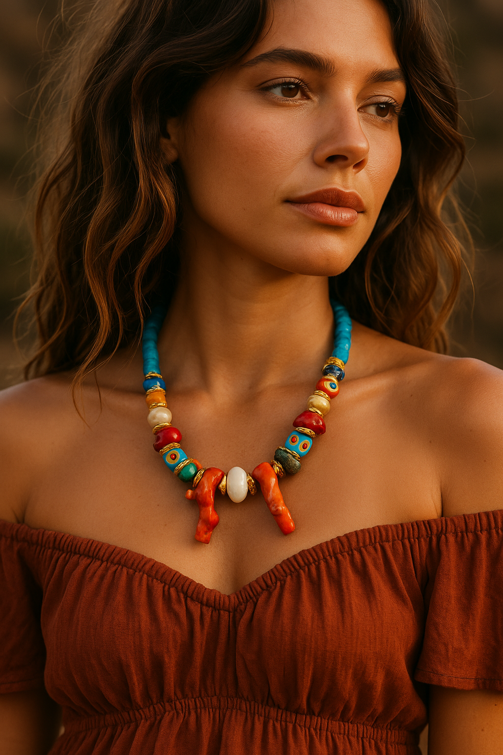 Handmade Coral & Evil Eye Beaded Necklace – Pemberry London