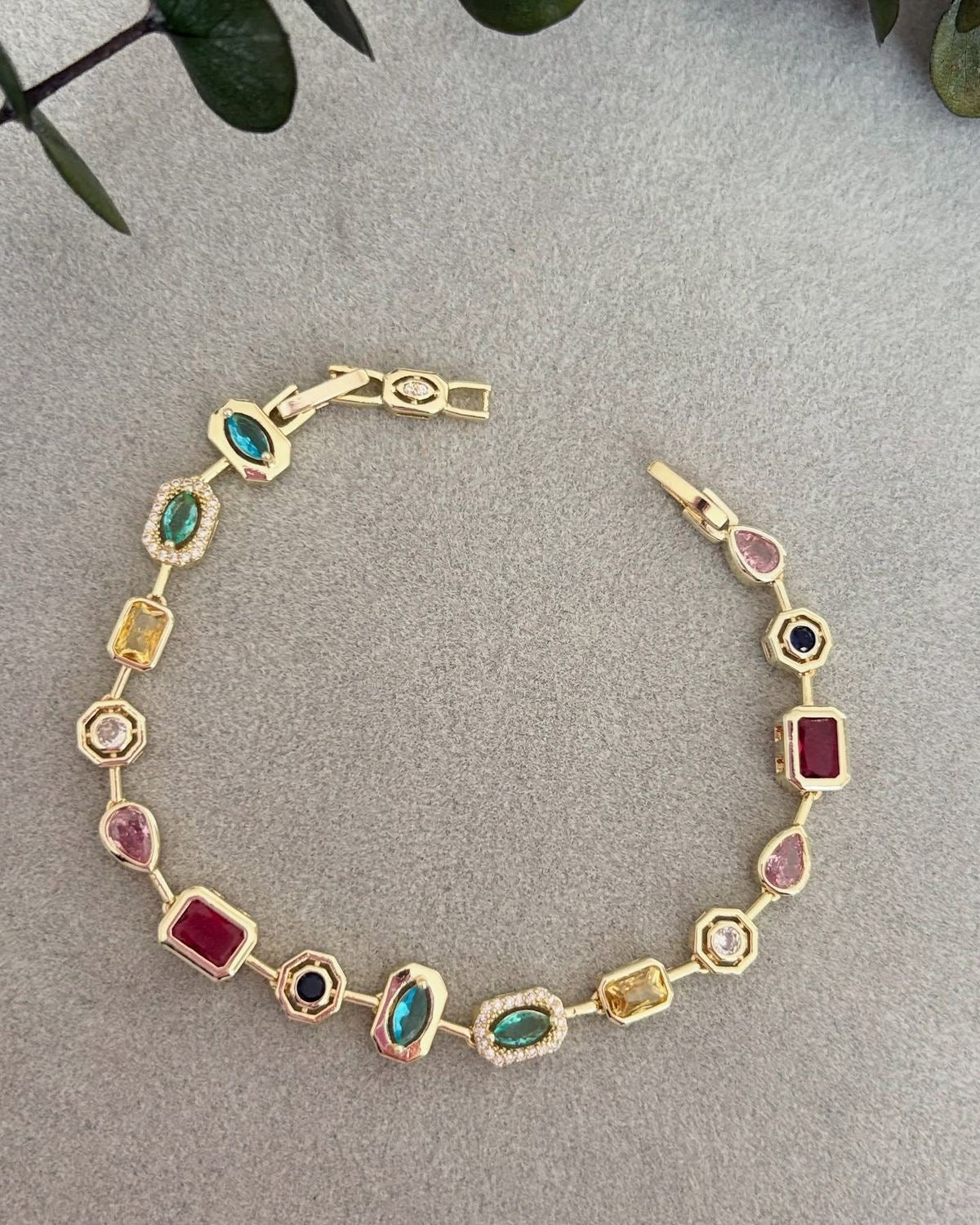Muse Gemstone Mosaic Bracelet – Gold-Plated with Multicolour Stones