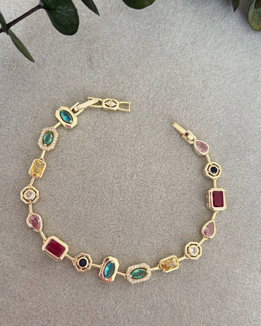 Muse Gemstone Mosaic Bracelet – Gold-Plated with Multicolour Stones
