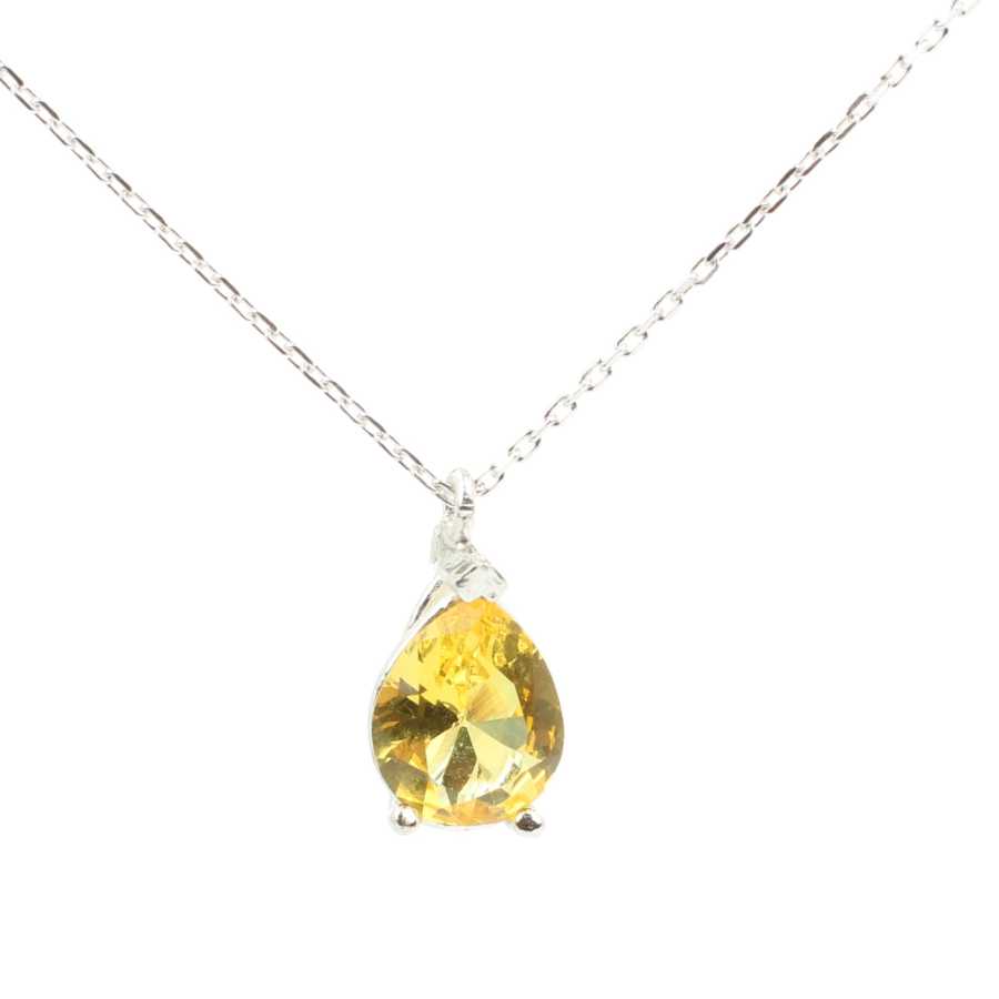 Teardrop-Cut Citrine Gemstone Necklace – Silver Chain