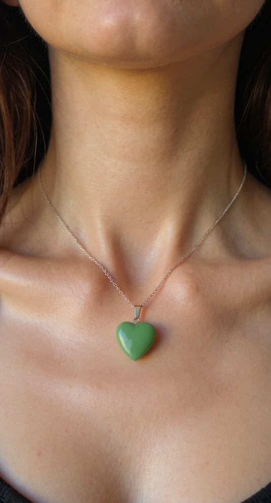 💚 Natural Aventurine Heart Necklace – Stainless Steel Chain