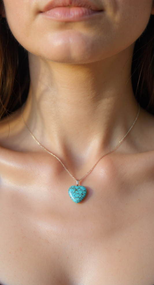 Natural Turquoise Heart Necklace – Stainless Steel Chain