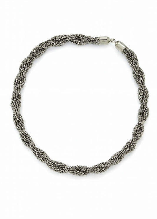 Luxurious Gunmetal Beaded Twist Necklace – Statement Jewelry for Modern Elegance
