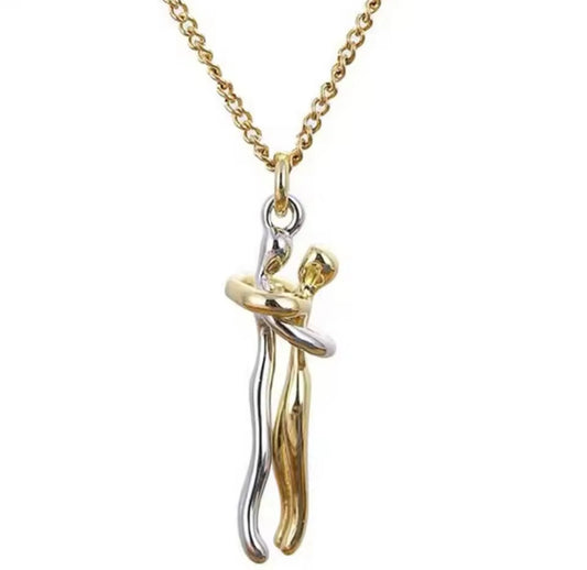 Two-Tone Embrace Couple Necklace – Stainless Steel Gold & Silver Pendant