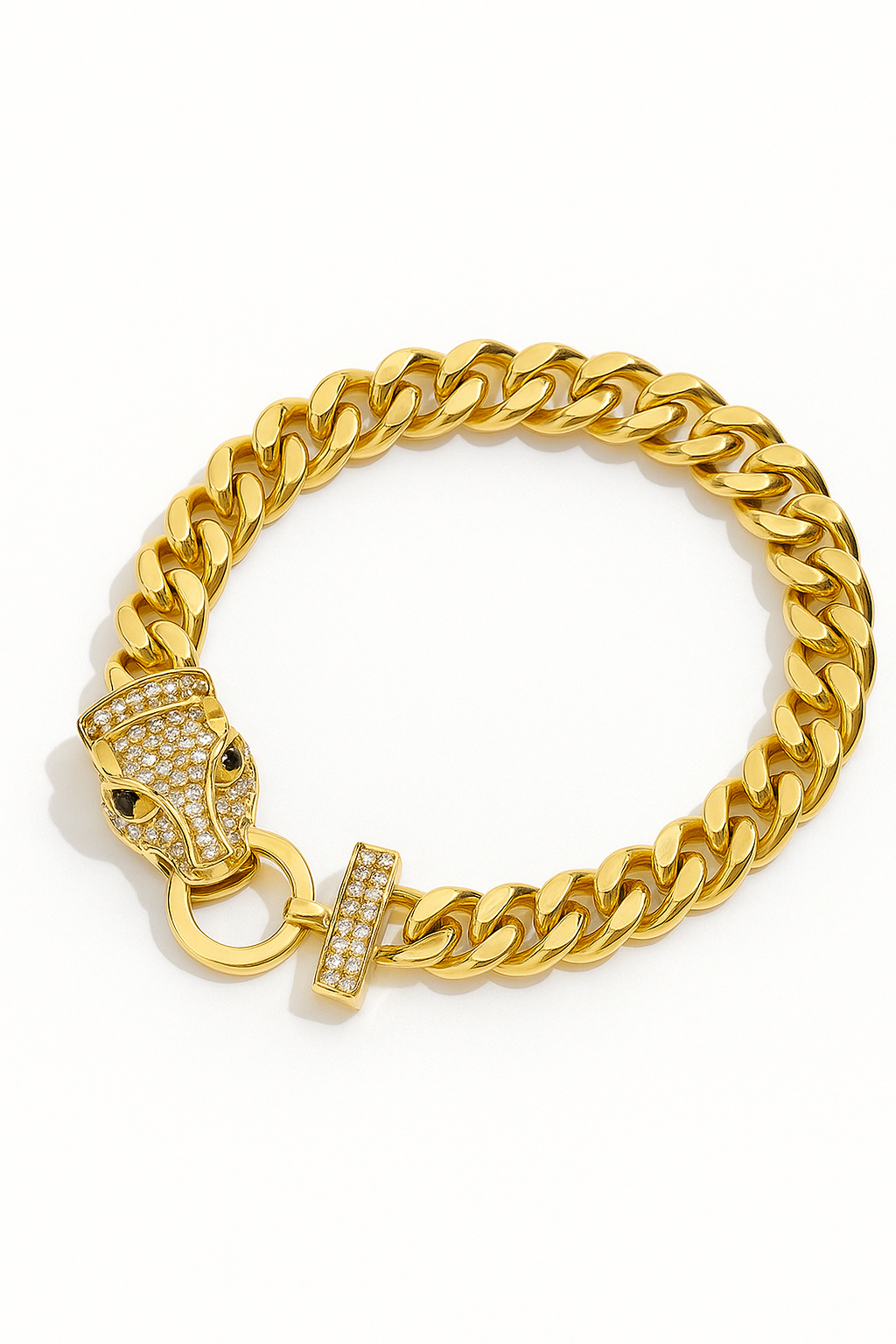 Panther Head Gold Chain Bracelet – 18K Gold-Plated Luxury with Pavé Detailing