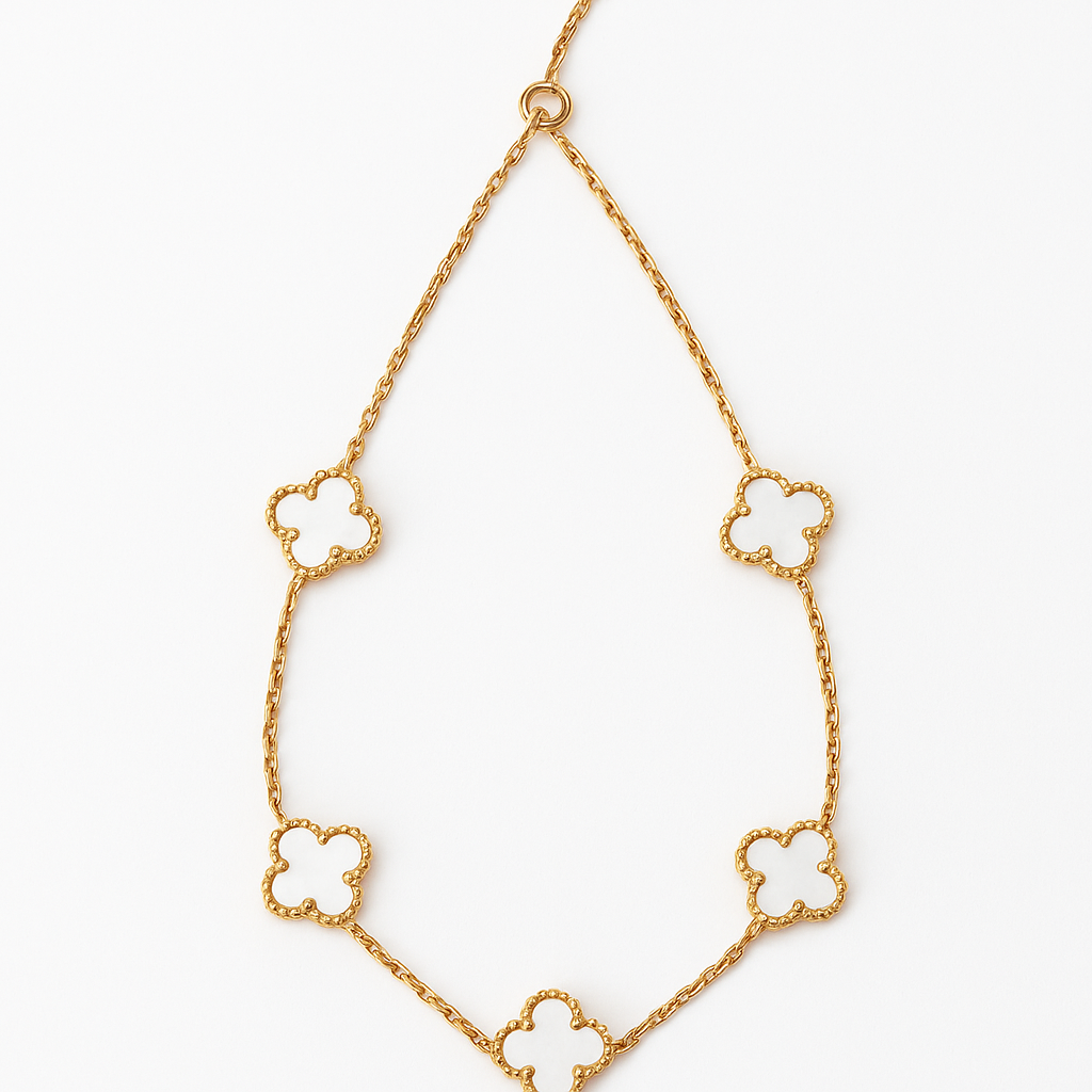 Gold Clover Outline Necklace – 18K Plated Chain with Openwork Motif
