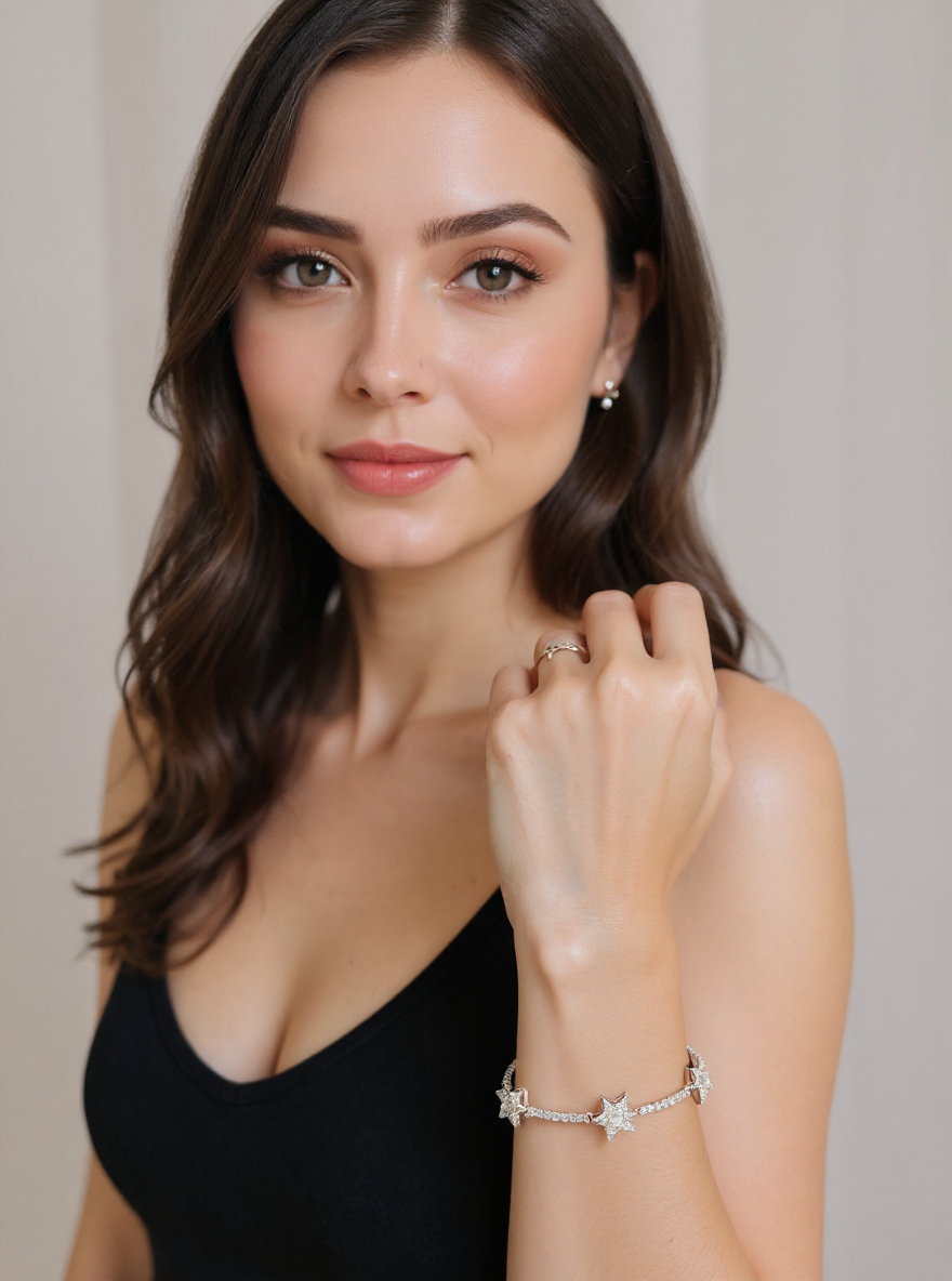 Star-Cut Diamond Bracelet – Elegant Rhodium-Plated Sparkle for Everyday Glam