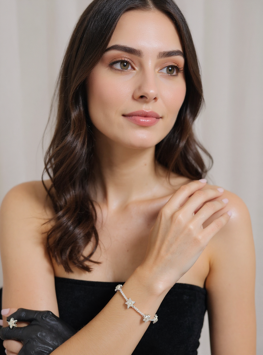 Star-Cut Diamond Bracelet – Elegant Rhodium-Plated Sparkle for Everyday Glam